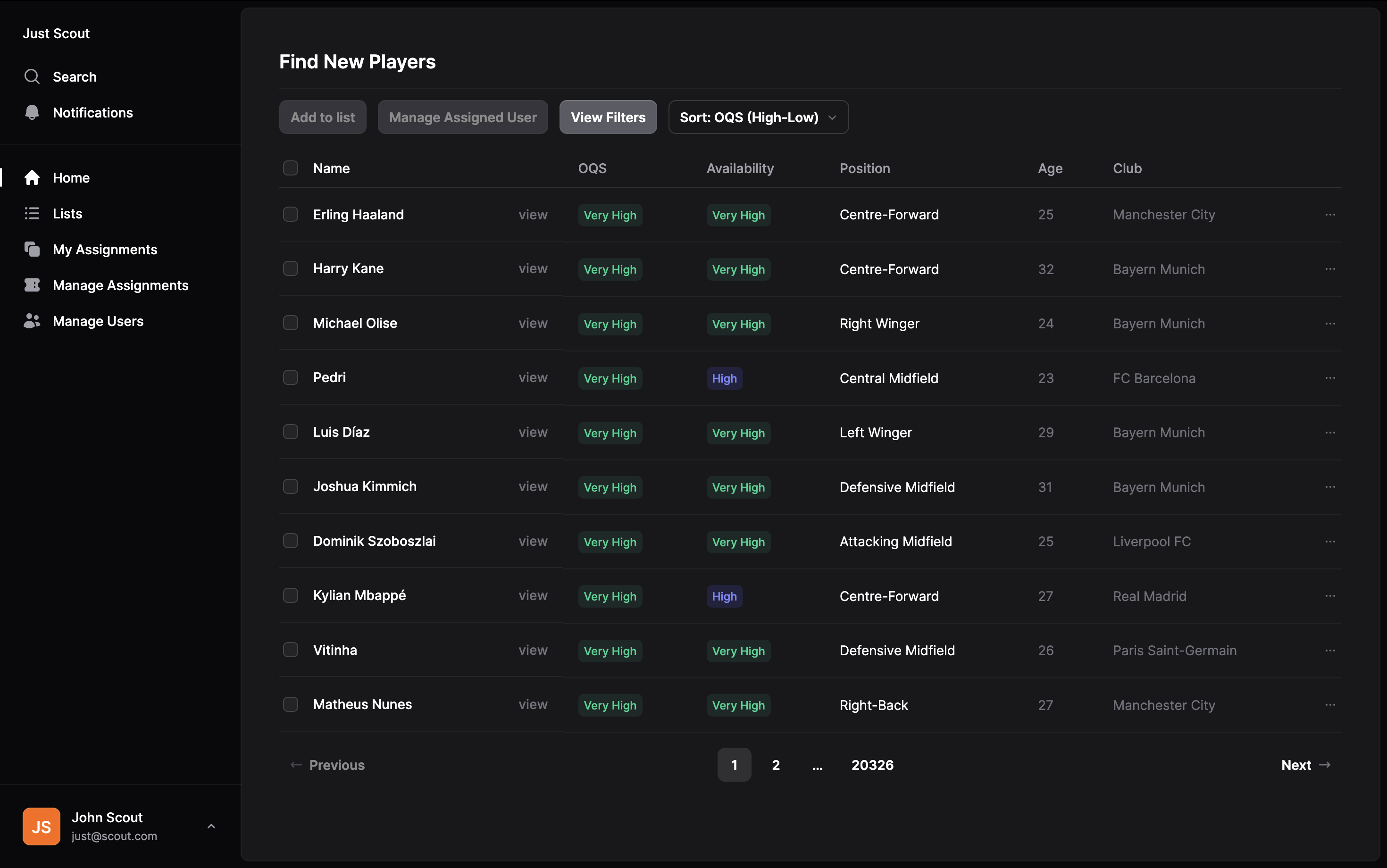 Player search dashboard 1